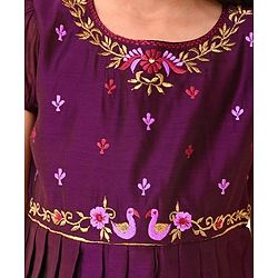 Babyhug Woven Short Sleeve Floral Embroidered Pattu Pavada Choli Lehenga Set with Foil Print - Orange