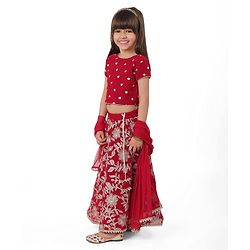 Babyhug Woven Half Sleeves Floral & Sequined Embroidered Choli Lehenga Set with Dupatta - Fuschia