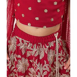 Babyhug Woven Half Sleeves Floral & Sequined Embroidered Choli Lehenga Set with Dupatta - Fuschia