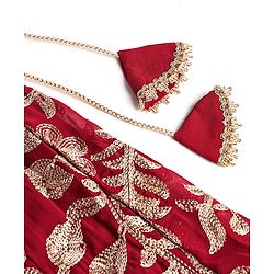 Babyhug Woven Half Sleeves Floral & Sequined Embroidered Choli Lehenga Set with Dupatta - Fuschia