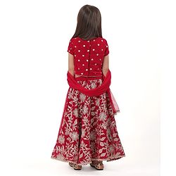 Babyhug Woven Half Sleeves Floral & Sequined Embroidered Choli Lehenga Set with Dupatta - Fuschia