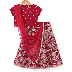 Babyhug Woven Half Sleeves Floral & Sequined Embroidered Choli Lehenga Set with Dupatta - Fuschia