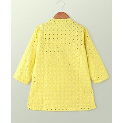 Babyhug Woven Full Sleeves Mirror Embroidered Kurta & Pyjama Set - Yellow