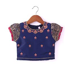 Babyhug Short Sleeves Floral Embroidered Pattu Pavada Lehenga Choli Set With Dupatta - Fuschia
