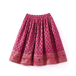 Babyhug Short Sleeves Floral Embroidered Pattu Pavada Lehenga Choli Set With Dupatta - Fuschia