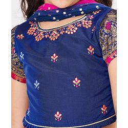 Babyhug Short Sleeves Floral Embroidered Pattu Pavada Lehenga Choli Set With Dupatta - Fuschia