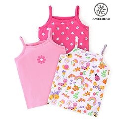 Babyhug 100% Cotton Knit Sleeveless  Antibacterial Slips with Floral Print  Pack of 3 - Multicolour
