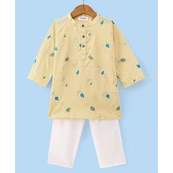 Babyhug Cotton Woven Cambric Full Sleeves Embroidered Kurta Pyjama Set - Yellow