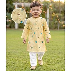 Babyhug Cotton Woven Cambric Full Sleeves Embroidered Kurta Pyjama Set - Yellow