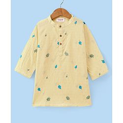 Babyhug Cotton Woven Cambric Full Sleeves Embroidered Kurta Pyjama Set - Yellow