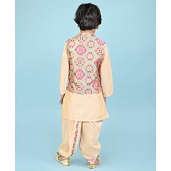 Babyhug Woven Full Sleeves Kurta Dhoti Set with Printed Jacket - Peach