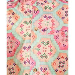 Babyhug Woven Full Sleeves Kurta Dhoti Set with Printed Jacket - Peach