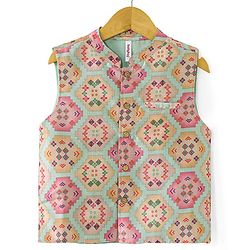 Babyhug Woven Full Sleeves Kurta Dhoti Set with Printed Jacket - Peach