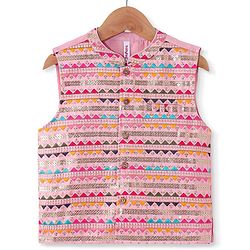 Babyhug Woven Full Sleeves Kurta &  Pyjama Set With Embroidered Waistcoat - Pink