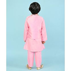 Babyhug Woven Full Sleeves Kurta &  Pyjama Set With Embroidered Waistcoat - Pink