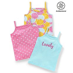 Babyhug 100% Cotton Knit Sleeveless  Antibacterial Slips with Polka Dot & Orange Print  Pack of 3- Multicolour