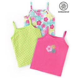 Babyhug 100% Cotton Knit Sleeveless Antibacterial Slips with Floral & Polka Dot Print Pack of 3 - Multicolour