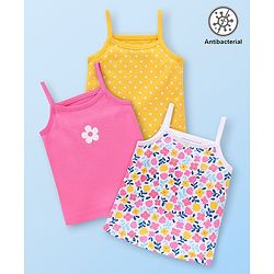 Babyhug 100% Cotton Sleeveless Antibacterial Slips  with Floral & Polka Dot Print Pack of 3 - Multicolour