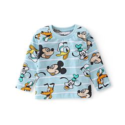 Babyhug Disney Cotton Knit Full Sleeves Night Suit with Mickey Mouse Graphics - Blue & White