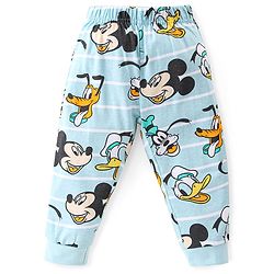 Babyhug Disney Cotton Knit Full Sleeves Night Suit with Mickey Mouse Graphics - Blue & White