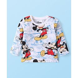 Babyhug Disney Cotton Knit Full Sleeves Night Suit with Mickey Mouse Graphics - White