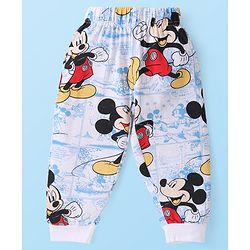 Babyhug Disney Cotton Knit Full Sleeves Night Suit with Mickey Mouse Graphics - White