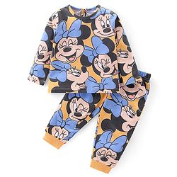 Babyhug Disney Single Jersey Knit Full Sleeves Night Suit With Minnie Mouse Print - Orange