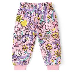 Babyhug Disney Single Jersey Full Sleeves Night Suit with Princess & Floral Print - Purple