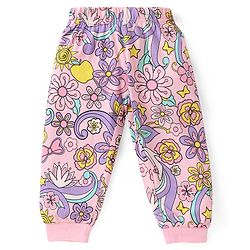 Babyhug Disney Single Jersey Full Sleeves Night Suit with Princess & Floral Print - Purple