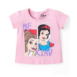Babyhug Disney Cotton Knit Half Sleeves Night Suit With Disney Princess Print - Pink