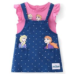 Babyhug Disney Interlock Knit Frock with Frill Sleeves T-Shirt Disney Princess Graphics - Pink & Blue