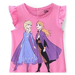Babyhug Disney Interlock Knit Frock with Frill Sleeves T-Shirt Disney Princess Graphics - Pink & Blue