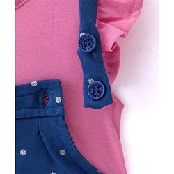 Babyhug Disney Interlock Knit Frock with Frill Sleeves T-Shirt Disney Princess Graphics - Pink & Blue