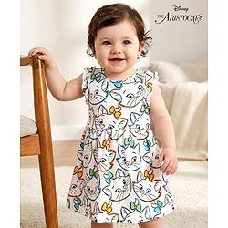 Babyhug Disney Cotton Interlock Frill Sleeves Frock with Aristocat Marie  Print - White