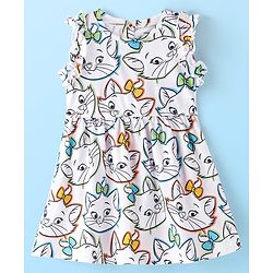 Babyhug Disney Cotton Interlock Frill Sleeves Frock with Aristocat Marie  Print - White