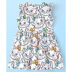 Babyhug Disney Cotton Interlock Frill Sleeves Frock with Aristocat Marie  Print - White