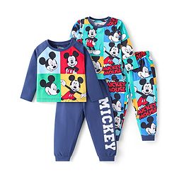 Babyhug Disney Single Jersey Knit Full Sleeves Night Suits with Mickey Mouse Graphics Pack of 2 - Navy Blue