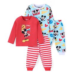 Babyhug Disney Single Jersey Knit Full Sleeves Night Suits with Mickey Mouse Graphics Pack of 2 - Red & White
