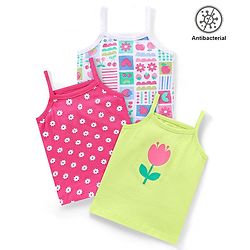 Babyhug 100% Cotton Knit Sleeveless  Antibacterial Slips with Floral Print  Pack of 3 - Multicolour