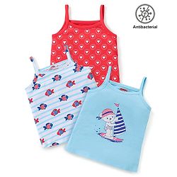 Babyhug 100% Cotton Knit Anti Bacterial Sleeveless Slips with Hearts and Fish Print Pack of 3 - Multicolor