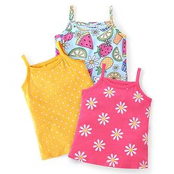 Babyhug 100% Cotton Knit Sleeveless Antibacterial Slips with Floral & Polka Dot Print Pack of 3 - Multicolour
