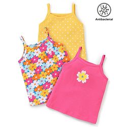 Babyhug 100% Cotton Knit Anti Bacterial Sleeveless Slips with Floral and Polka Dots Print Pack of 3 - Multicolor