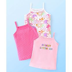 Babyhug 100% Cotton Knit Singlet Sleeves Antibacterial Floral Printed Slips Pack Of 3 - Multicolour
