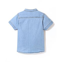Babyhug Cotton Woven Half Sleeves Denim Shirt With Mandarin Collar Animal Print - Blue