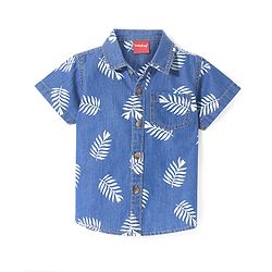Babyhug Denim Half Sleeves Shirt Leaf Print - Blue