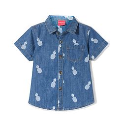 Babyhug Denim Half Sleeves Shirt Pineapple Print - Blue