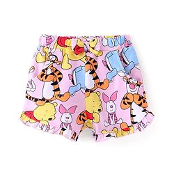Babyhug Disney Knit Above Knee Length Shorts with Winnie the Pooh Graphics and Frills Detailing- Pink