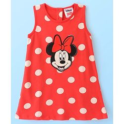 Babyhug Disney Single Jersey Knit Half Sleeves Top With Frocks Minnie Mouse Graphics and Frill Detailing- Red & White