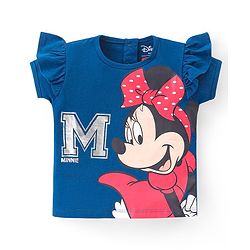 Babyhug Disney Cotton Knit Half Sleeves Top & Mid Length Skirt Set With Frill Detail & Minnie Mouse Graphics - Navy & Red