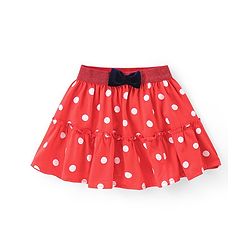 Babyhug Disney Cotton Knit Half Sleeves Top & Mid Length Skirt Set With Frill Detail & Minnie Mouse Graphics - Navy & Red